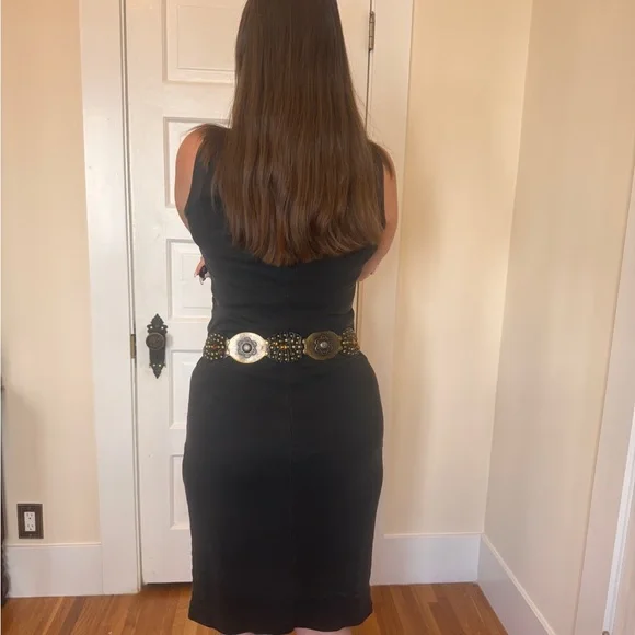 Y2K Studded Leather Western Concho Belt Amber Rhinestones Croc Embossed - Picture 4 of 9